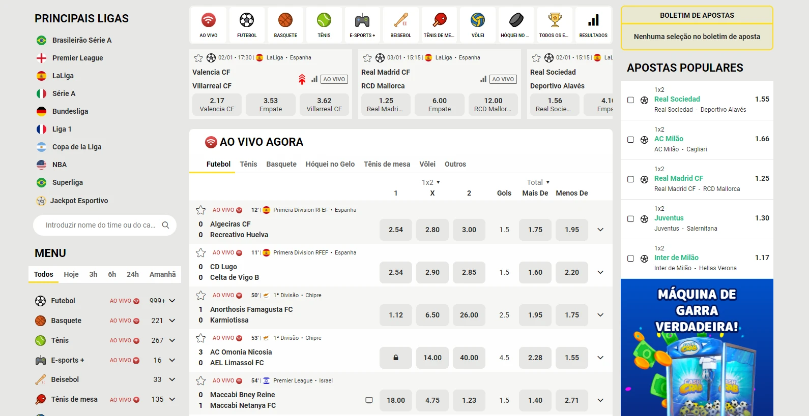 Foto de tela de apostas esportivas da FezBet.