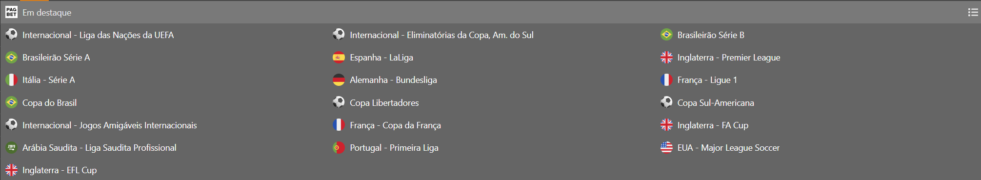 campeonatos em destaque na pagbet