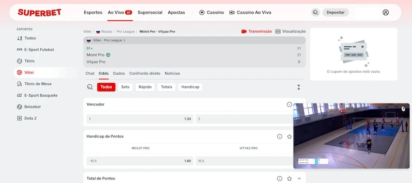 Apostas ao vivo na Superbet