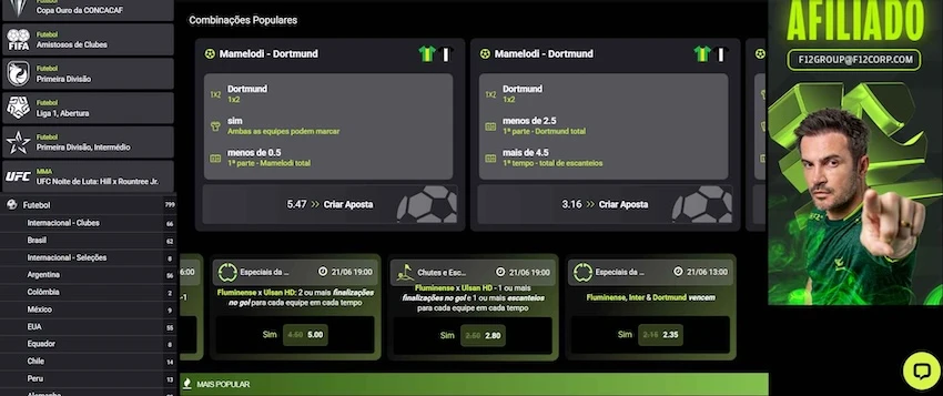 Apostas disponíveis na F12Bet