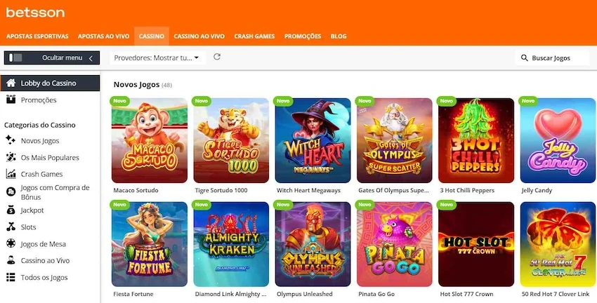 Jogos disponíveis no cassino da Betsson