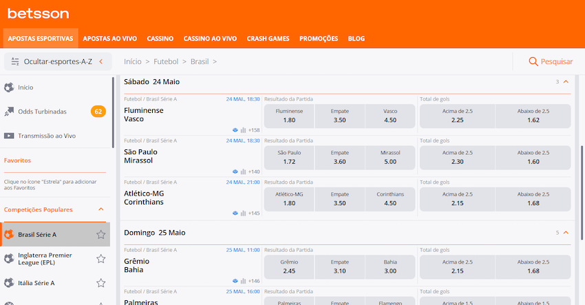 Esportes disponíveis na Betsson