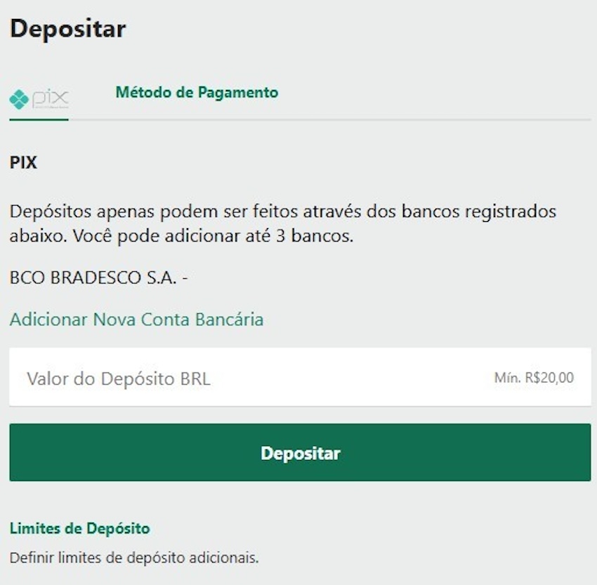 Depósito via Pix na bet365