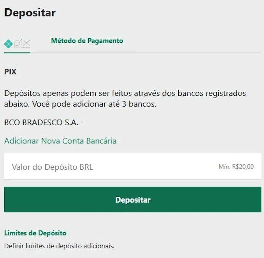 Depósito via Pix na bet365