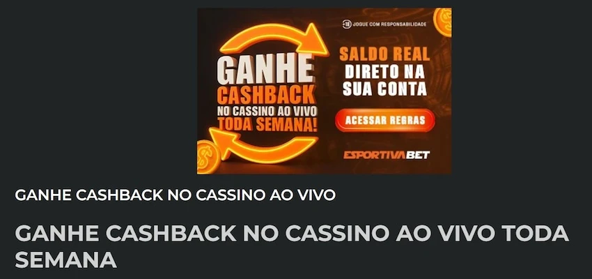 Cashback no cassino da Esportiva Bet