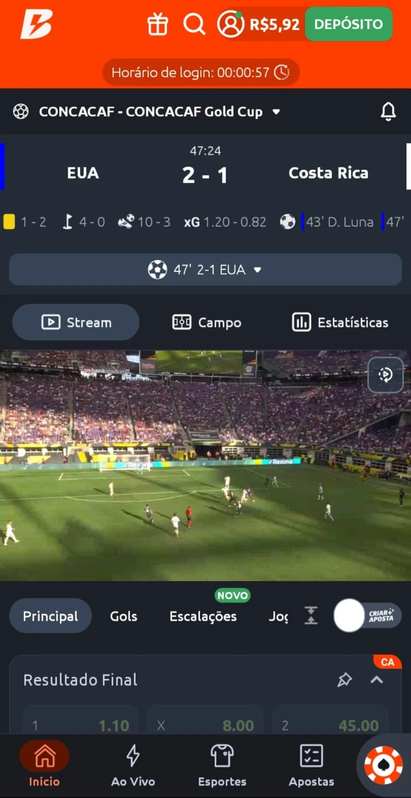 Transmissão ao vivo na Betano