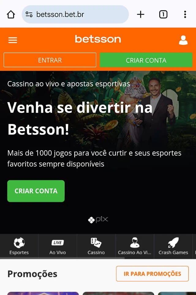 Acesso ao site da Betson pelo celular