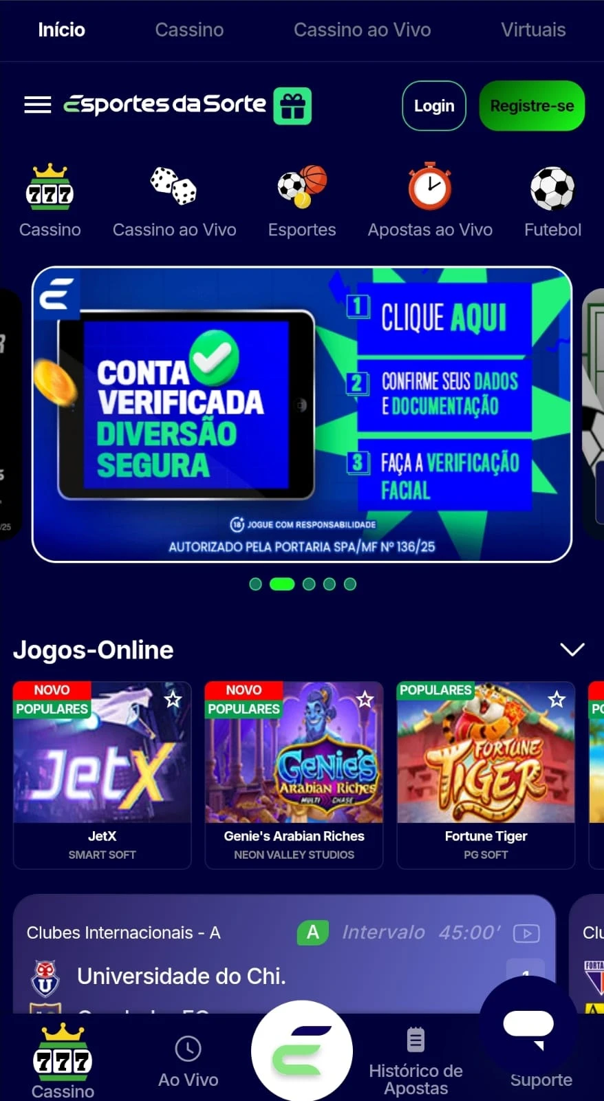 Site responsivo da Esportes da Sorte acessado via celular