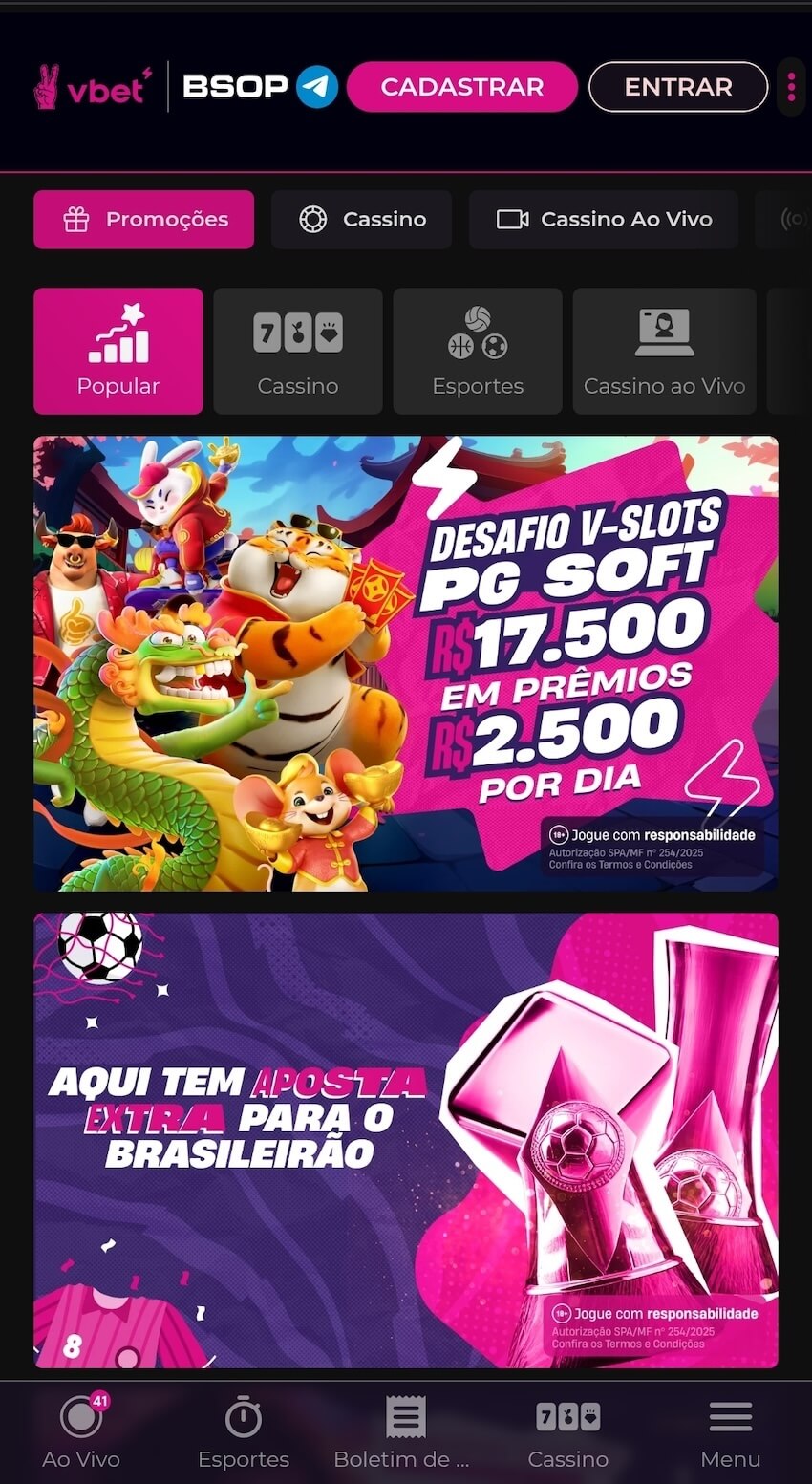 Bônus disponíveis no site da Vbet