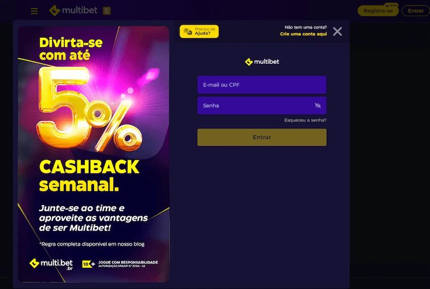 Promoção de cashback no cassino Multibet