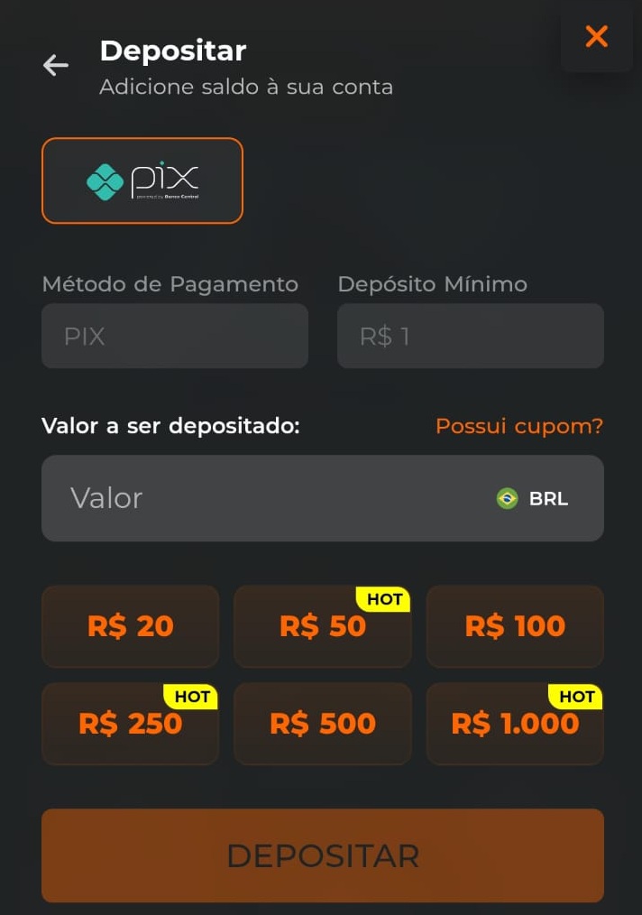 Processo de depósito na Esportiva Bet
