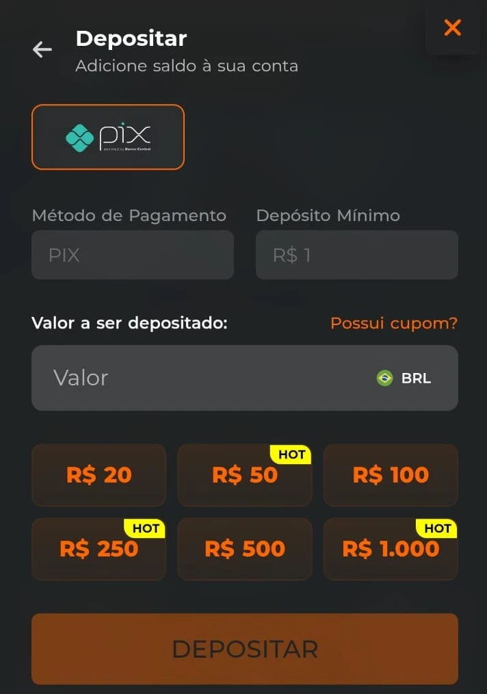 Processo de depósito na Esportiva Bet