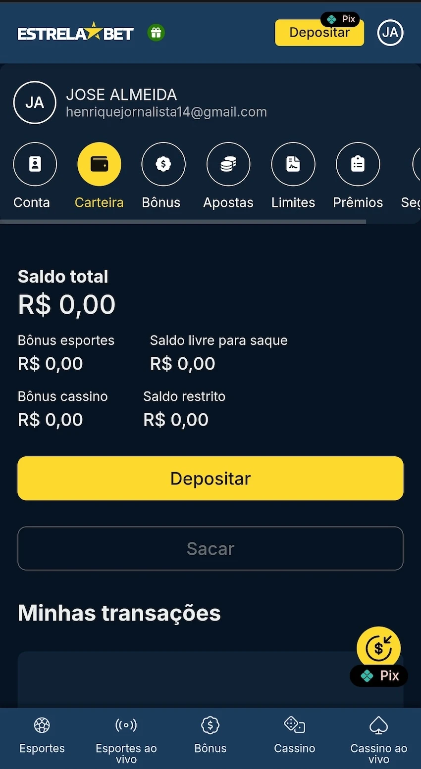 Depósito na Estrelabet
