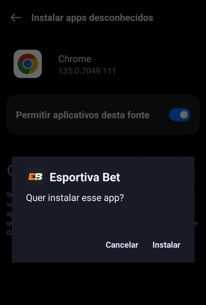 Processo de download do Esportiva Bet app