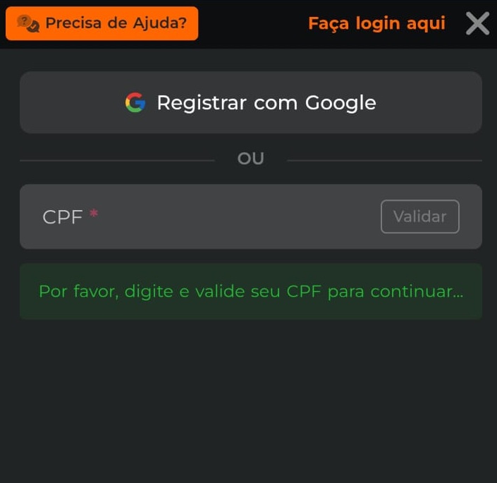 Processo de registro no Esportiva Bet app