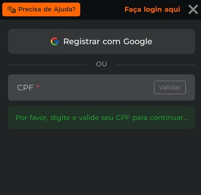 Processo de registro no Esportiva Bet app