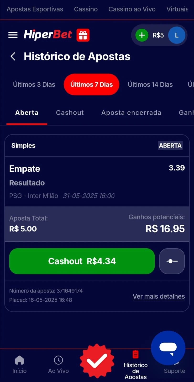 Histórico de apostas na Hiperbet