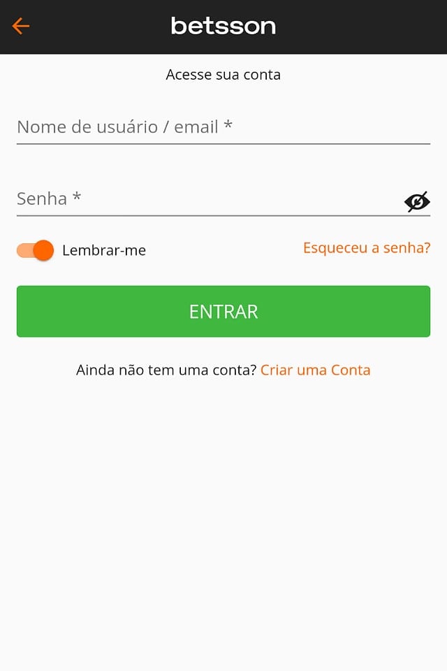 Processo de login na Betsson