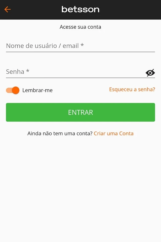 Processo de login na Betsson