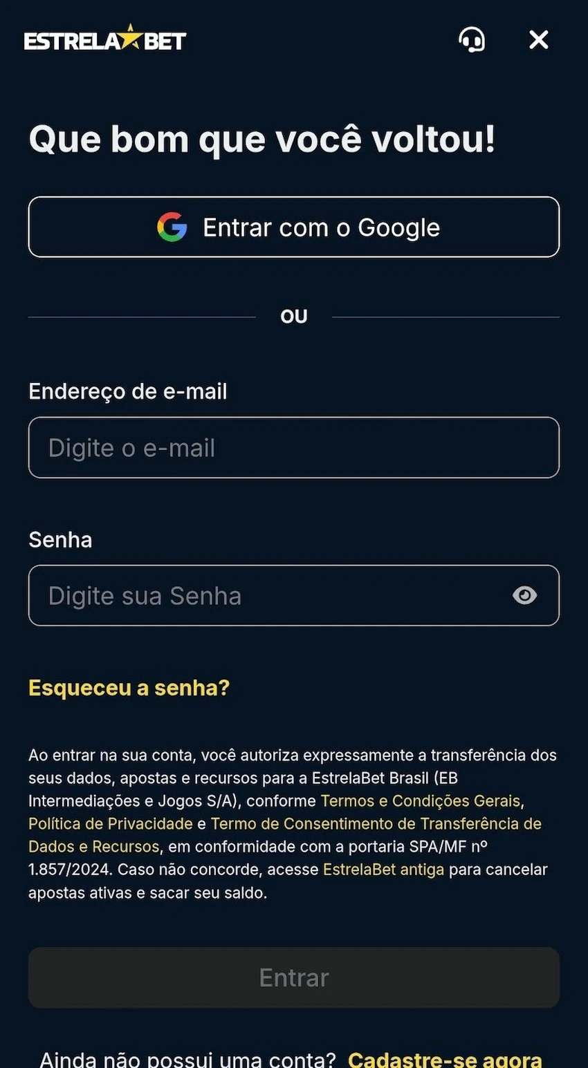 Login no site da Estrelabet