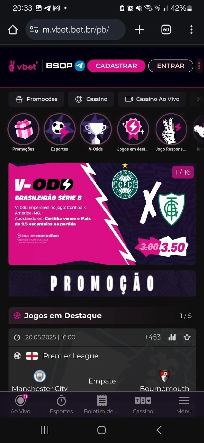 Site móvel da Vbet