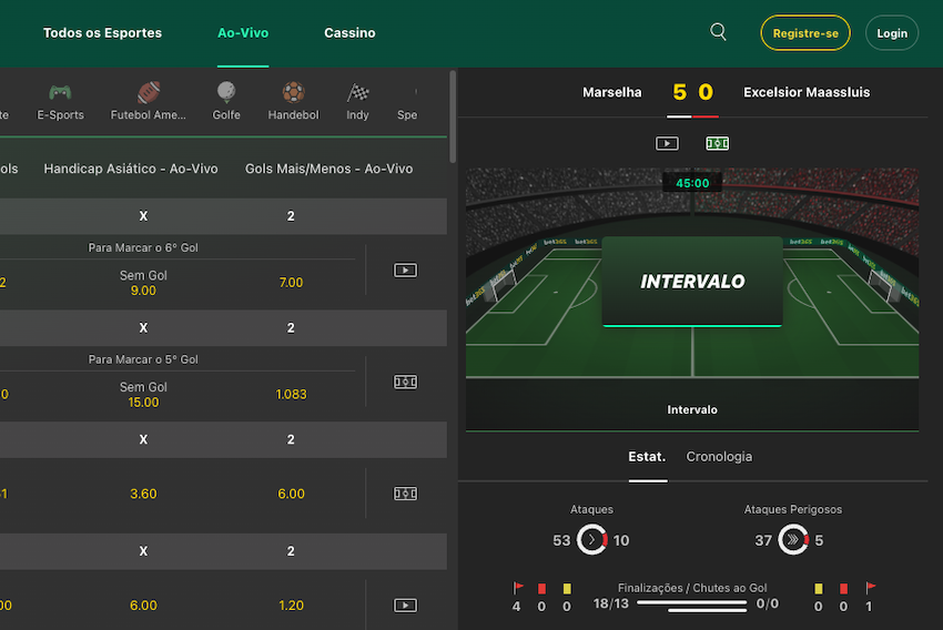 Apostas ao vivo na bet365