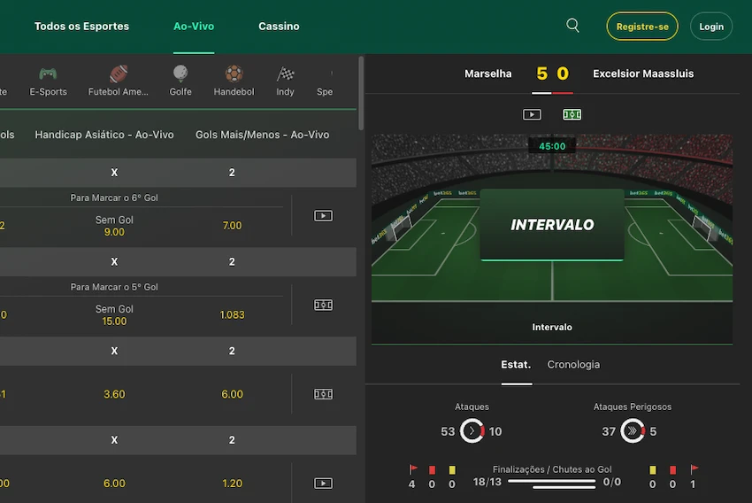 Apostas ao vivo na bet365