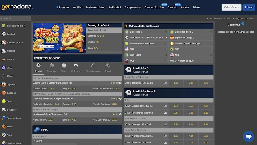 Apostas esportivas disponíveis na Betnacional