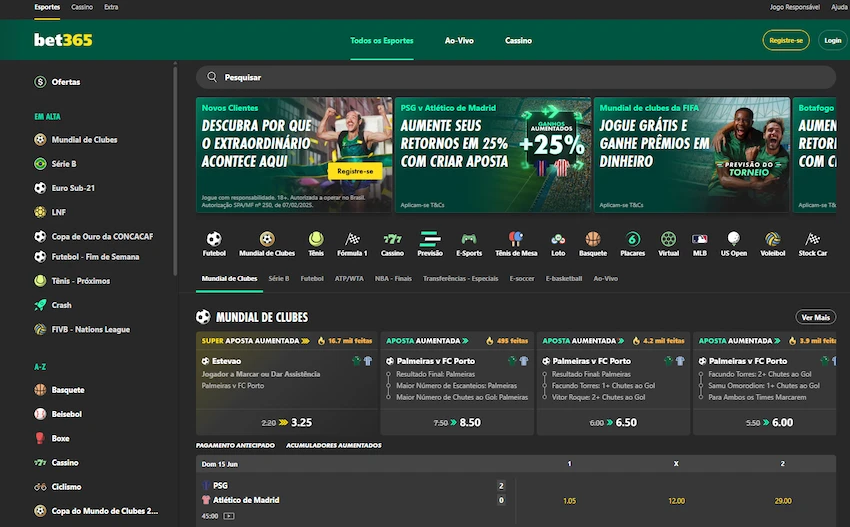 Esportes disponíveis na bet365