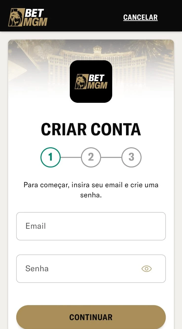 Processo de criação de conta na BetMGM