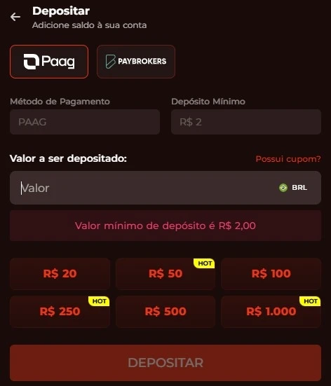Processo de depósito na Bateubet