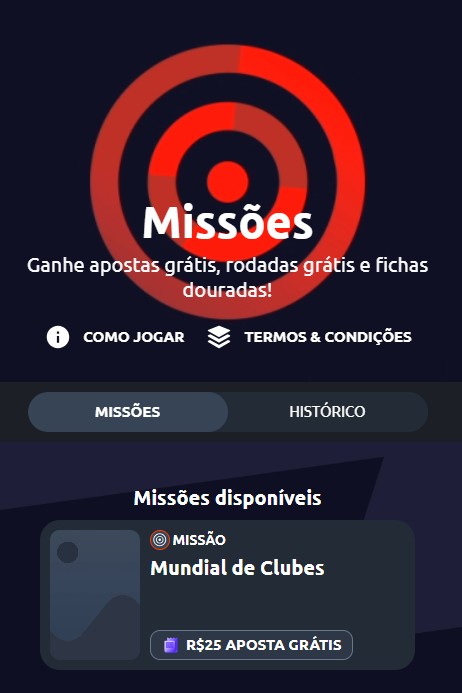 Missões disponíveis na Betano