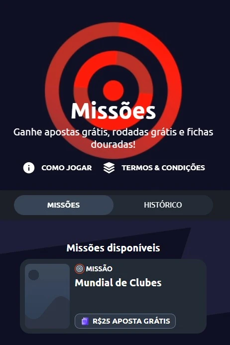 Missões disponíveis na Betano