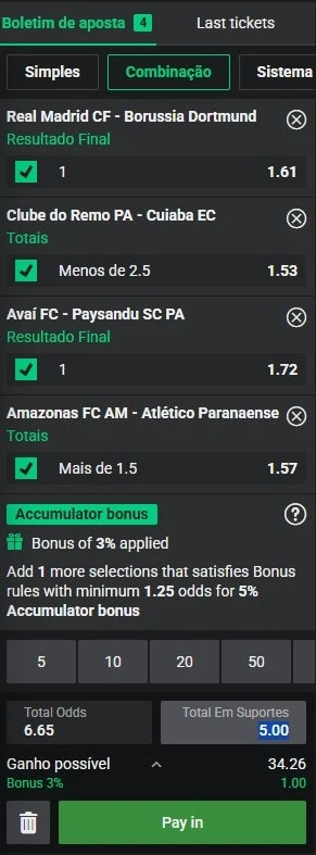 Boletim de apostas na Brazino777