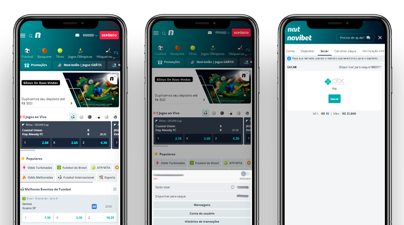 Processo de saque por meio do app da Novibet