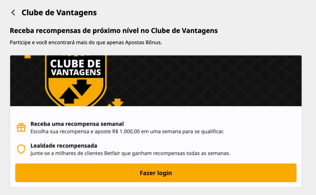 Clube de vantagens Betfair