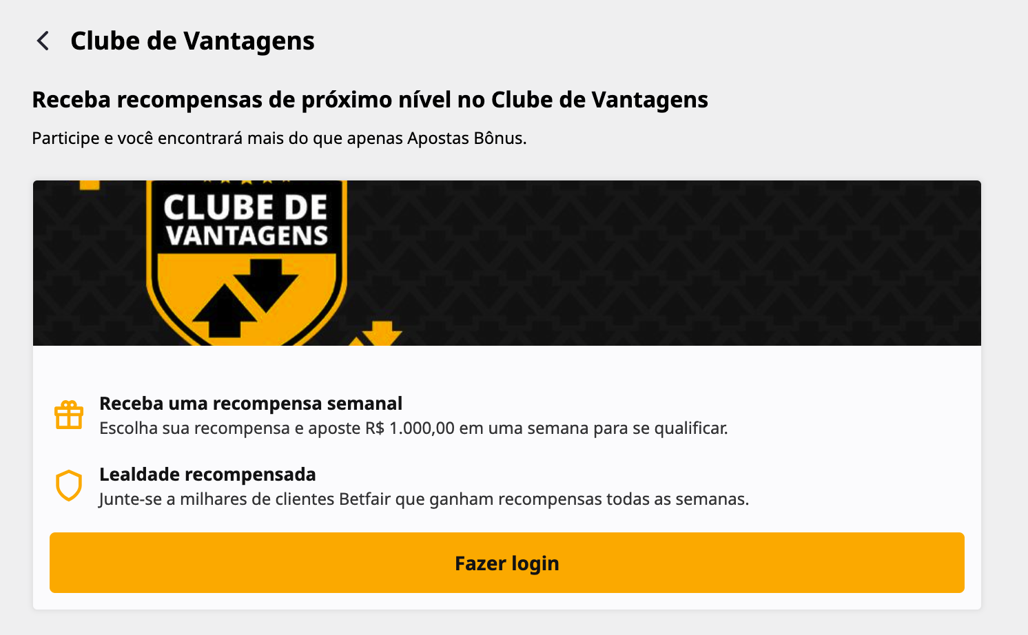 Clube de vantagens Betfair