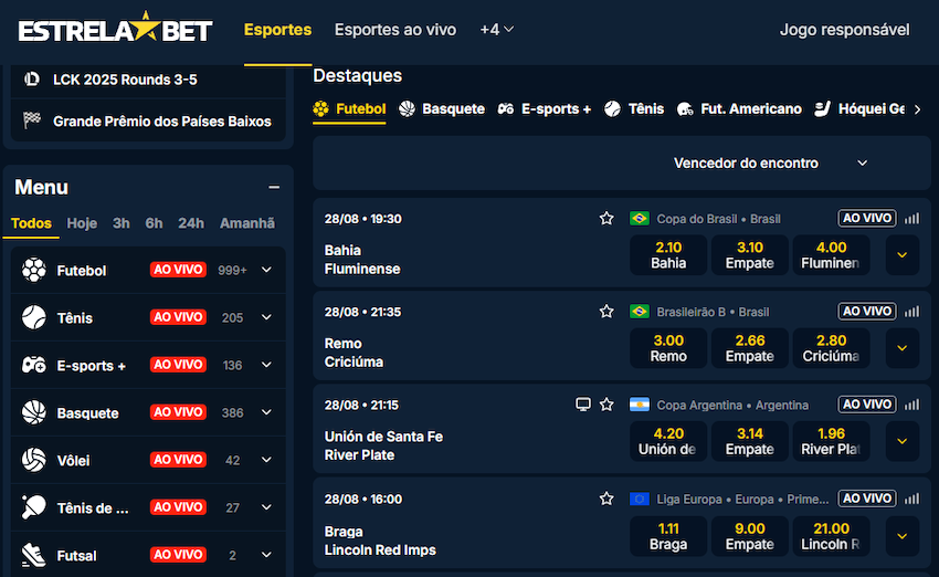 Apostas esportivas na Estrela Bet