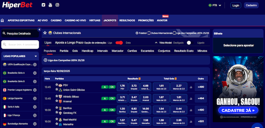 Apostas esportivas disponíveis na Hiperbet