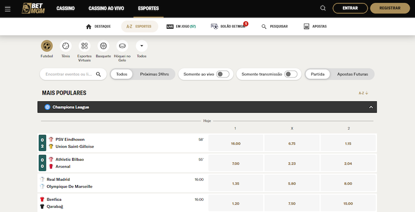 Apostas em futebol na BetMGM