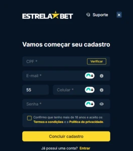 Cadastro na Estrela Bet