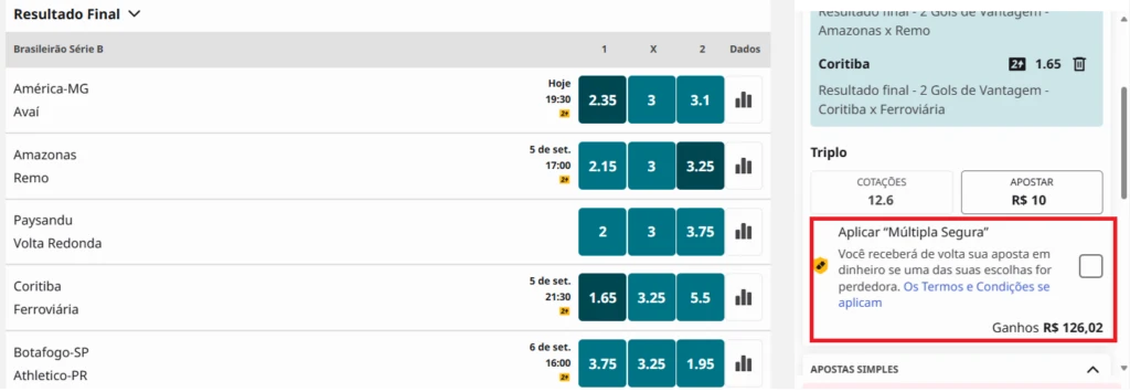 Opção múltipla segura Betfair