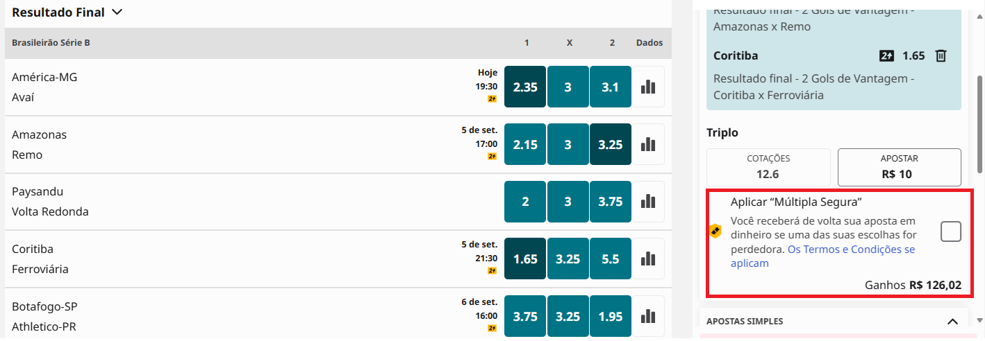 Opção múltipla segura Betfair