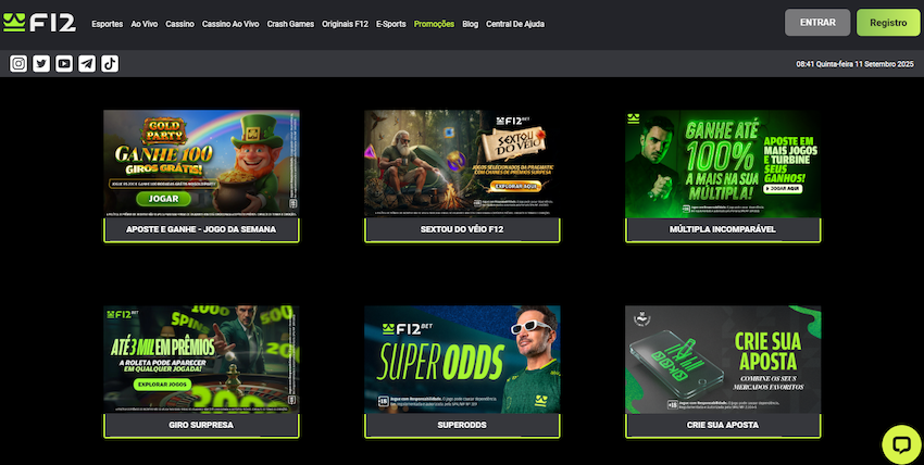 Promoções disponíveis na F12 Bet