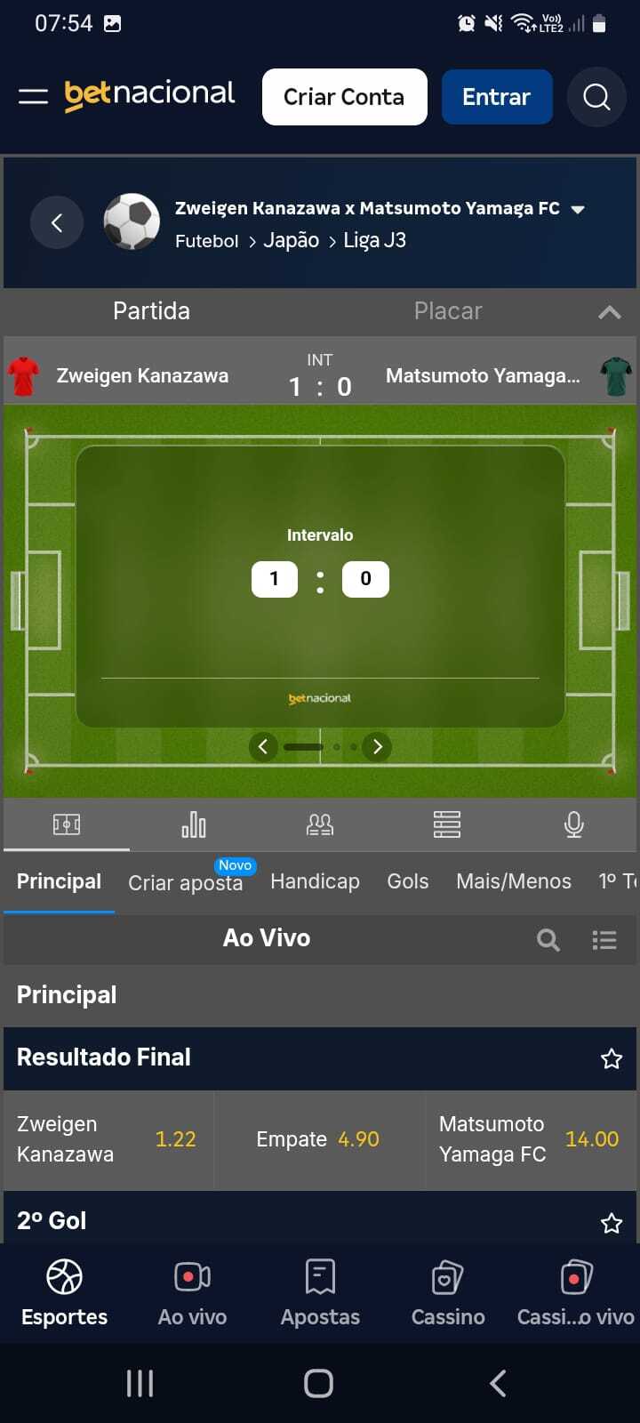 Apostas ao vivo app da Betnacional