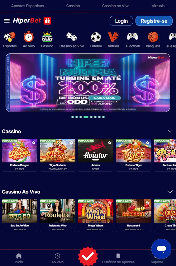 Versão mobile da Hiperbet