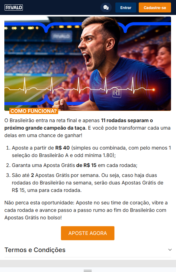 Apostas grátis Brasileirão Rivalo