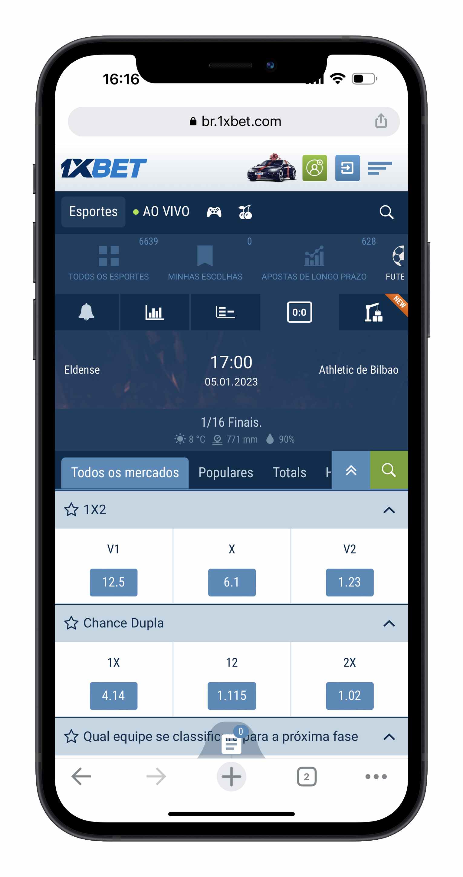 1xBet odds europeias